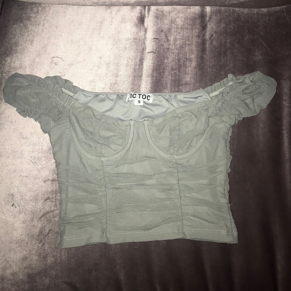 gray corset off the shoulder top